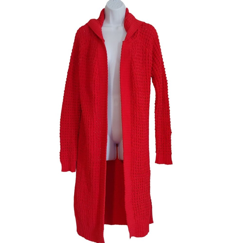 Dani Simone Loose Knit Long Open Front Cardigan Hooded Sweater XL Y2k Soft